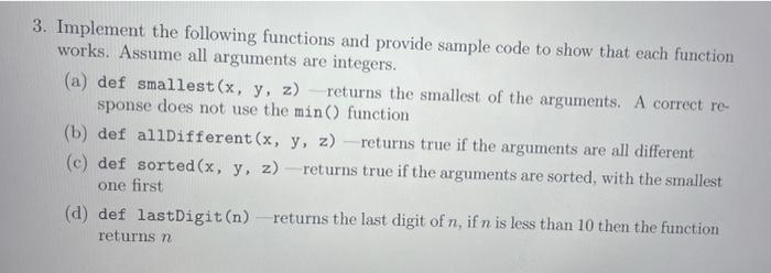 Solved 3. Implement The Following Functions And Provide | Chegg.com