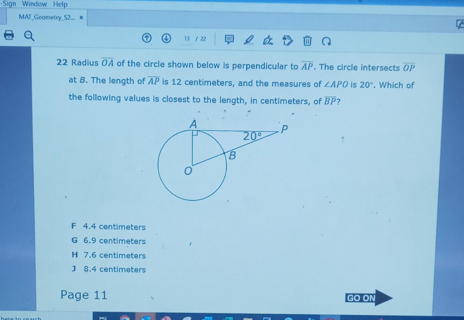 Solved 22 Radius OA Of The Circle Shown Below Is | Chegg.com