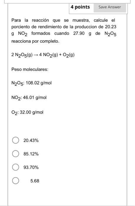 Solved For The Reaction Shown, Calculate The Percent Yield | Chegg.com