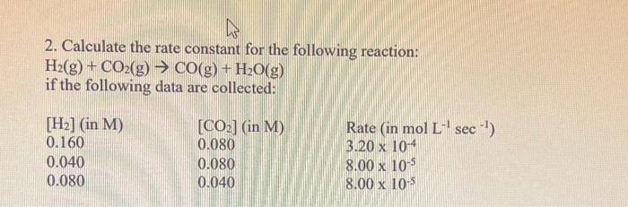 Solved 2. Calculate the rate constant for the following | Chegg.com