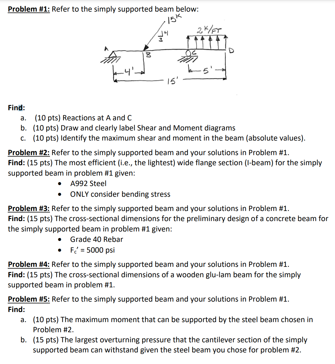 Solved Problem #1: Refer to the simply supported beam | Chegg.com