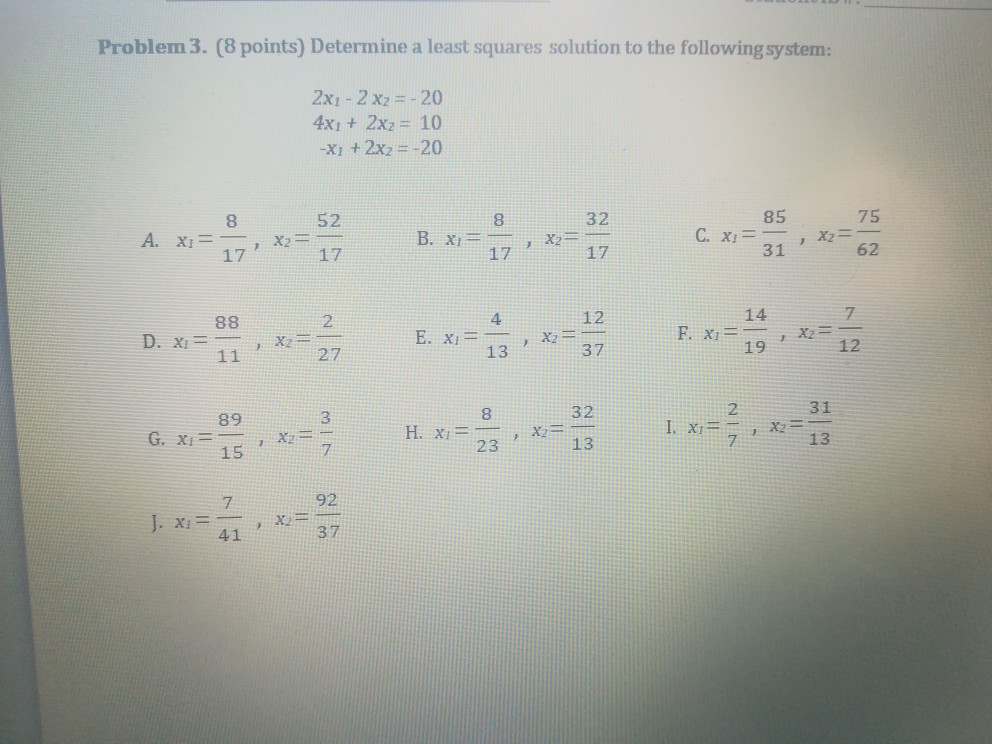 Solved Problem 3. (8 points) Determine a least squares | Chegg.com