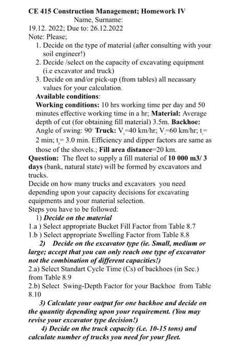Solved CE 415 Construction Management; Homework IV Name, | Chegg.com