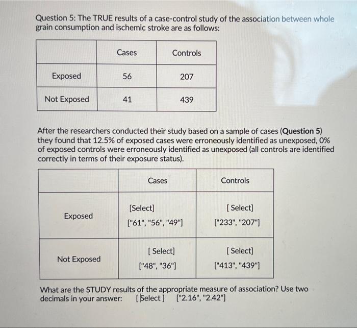 Solved Question 5: The TRUE results of a case-control study | Chegg.com