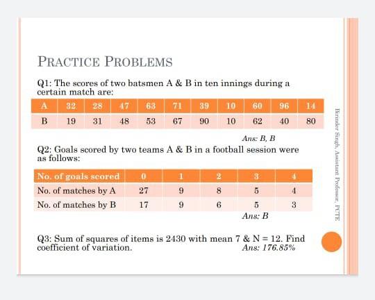 Solved PRACTICE PROBLEMS Q1: The Scores Of Two Batsmen A & B | Chegg.com