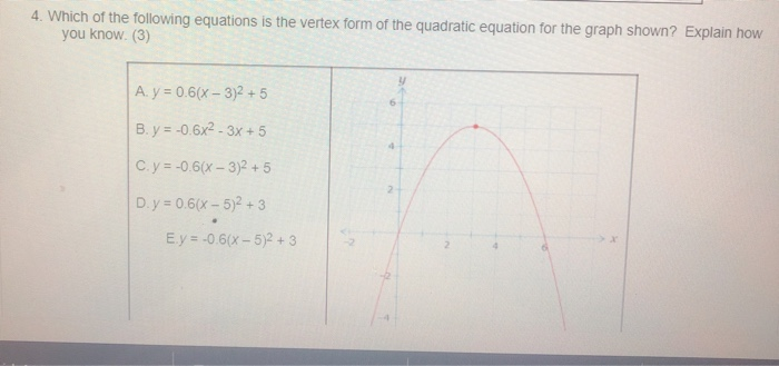 Solved 4. Which of the following equations is the vertex | Chegg.com