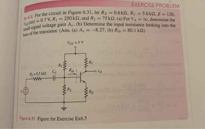 Solved Ex 6.5: For the circuit EXERCISE PROBLEM he circuit | Chegg.com
