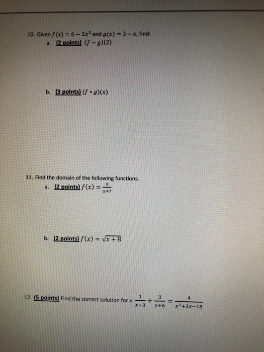 Solved 10 Given F X 6 2x2 And G X 3 X Find A