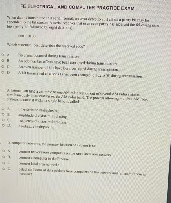 Solved FE ELECTRICAL AND COMPUTER PRACTICE EXAM When data is | Chegg.com