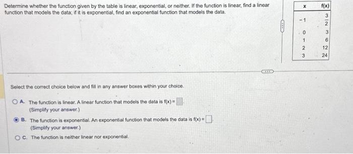 Solved Determine whether the function given by the table is | Chegg.com