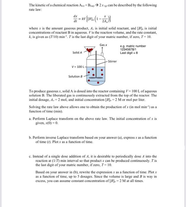 Solved The Kinetic Of A Chemical Reaction A(s)+B(ag)→2x(g) | Chegg.com