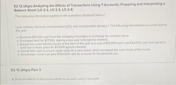 Solved E2-12 (Algo) Analyzing the Effects of Transactions | Chegg.com