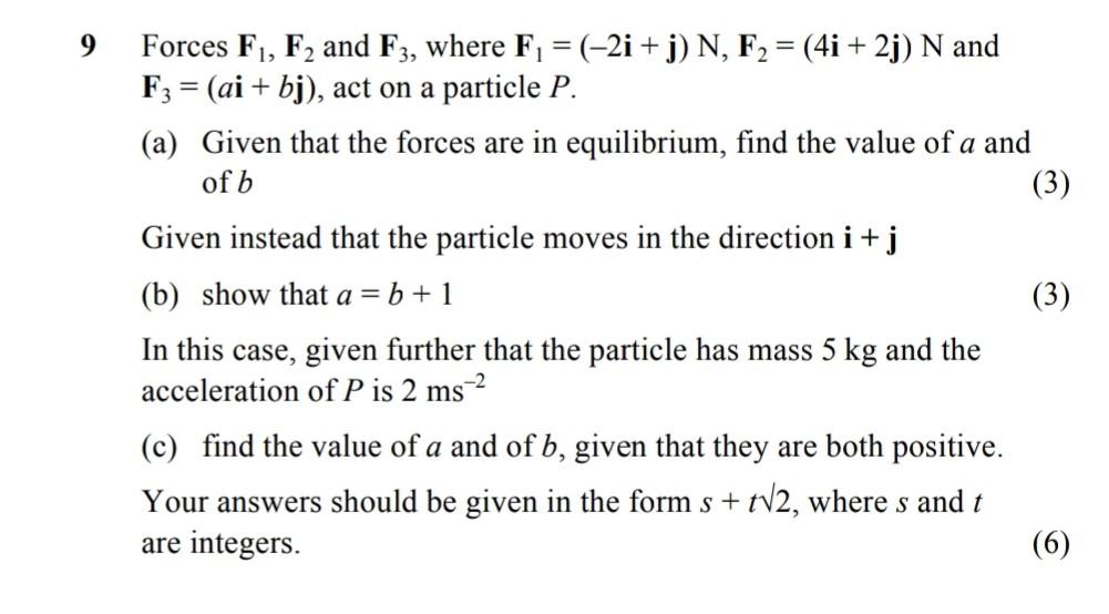 Solved 9 Forces F1, F2 and F3, where F, = (-2i+j) N, F2 = | Chegg.com