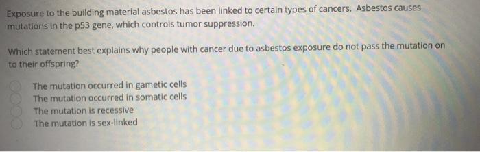 Solved Exposure to the building material asbestos has been | Chegg.com