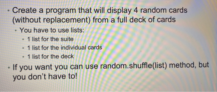 Create a program that will display 4 random cards | Chegg.com