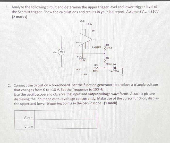Solved 1. Analyze the following circuit and determine the | Chegg.com