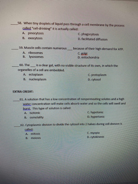 Solved 58 When Tiny Droplets Of Liquid Pass Through A Cell Chegg Com
