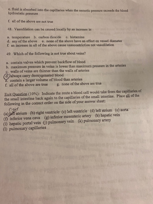 Solved e. fluid is absorbed into the capillaries when the | Chegg.com
