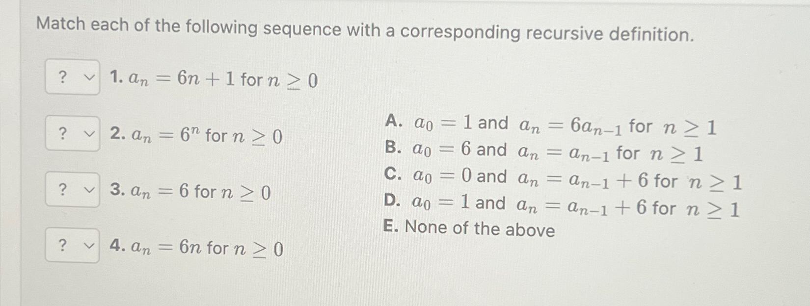 Solved Match each of the following sequence with a | Chegg.com