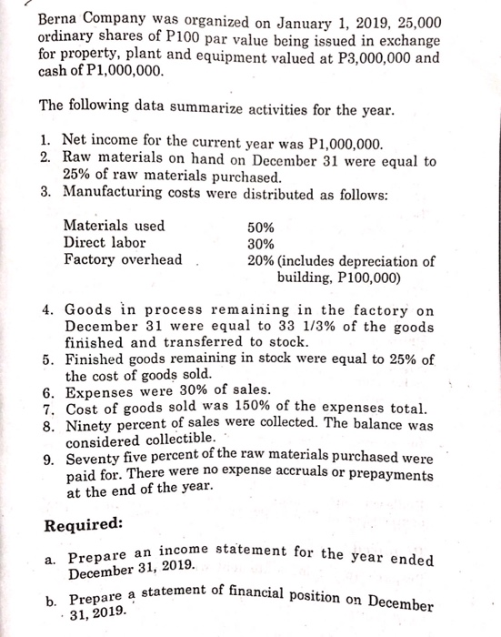 berna-company-was-organized-on-january-1-2019-chegg