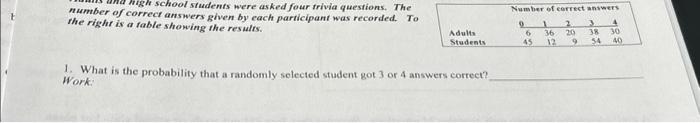 Solved t high school students were asked four trivia | Chegg.com