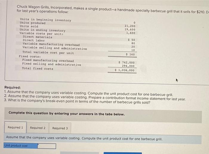 Solved Chuck Wagon Grills, Incorporated, makes a single | Chegg.com