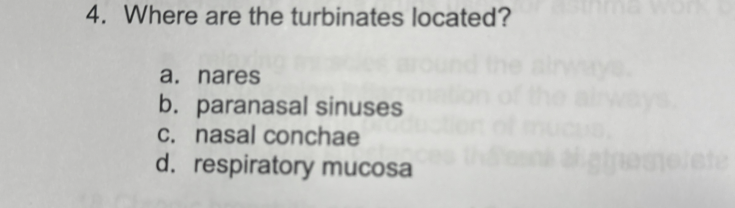 Solved Where are the turbinates located?a. ﻿naresb. | Chegg.com
