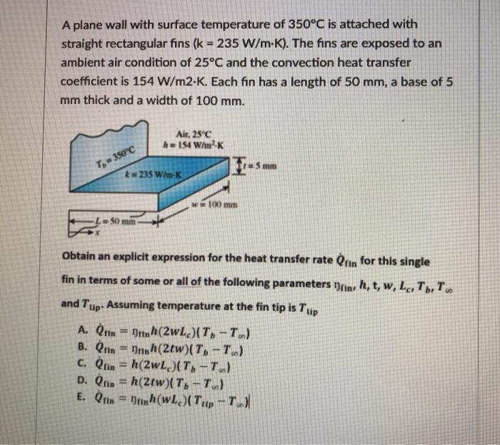 Solved A plane wall with surface temperature of 350°C is