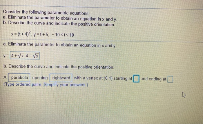 Solved Consider the following parametric equations. a. | Chegg.com