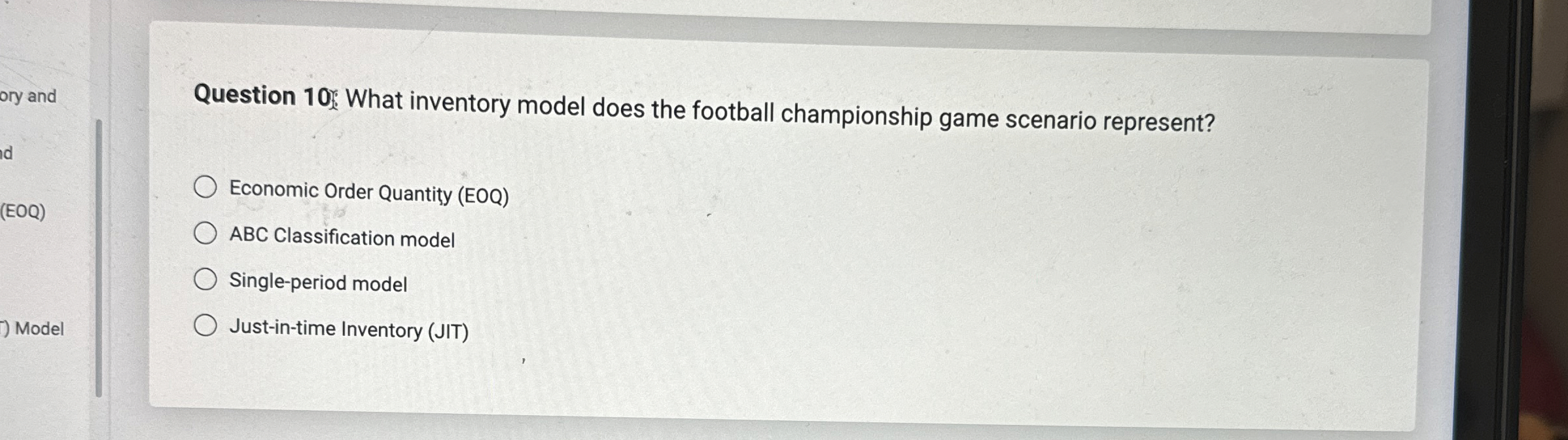 Solved Question 10. ﻿What inventory model does the football | Chegg.com