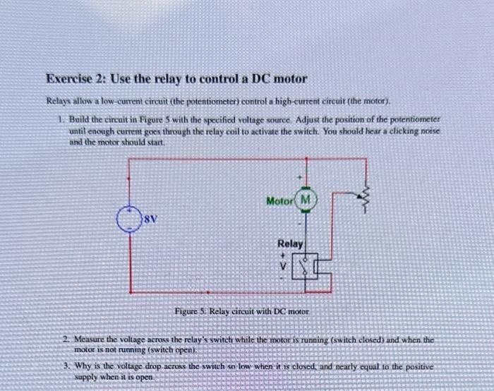 Solved Exercise 2: Use the relay to control a DC motor Circuit Diagram