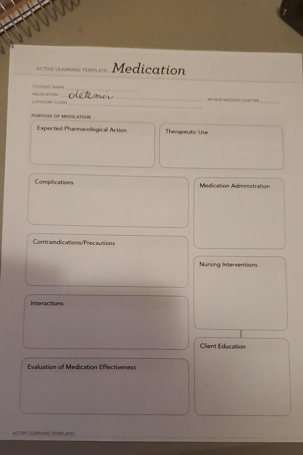 ACTIVE LEARNING TEMPLATE: Medication STUDENT NAME MEDICATION detemir REVIEW MODULE CHAPTER CATEGORY CLASS PURPOSE OF MEDICATI