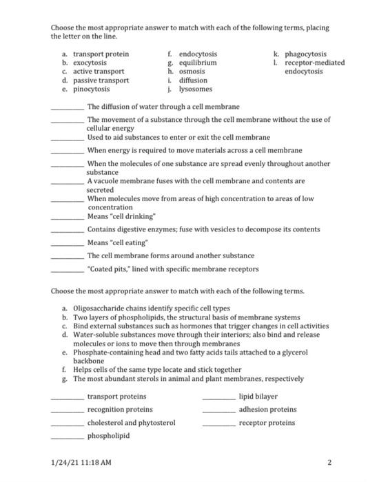 Solved Choose the most appropriate answer to match with each | Chegg.com