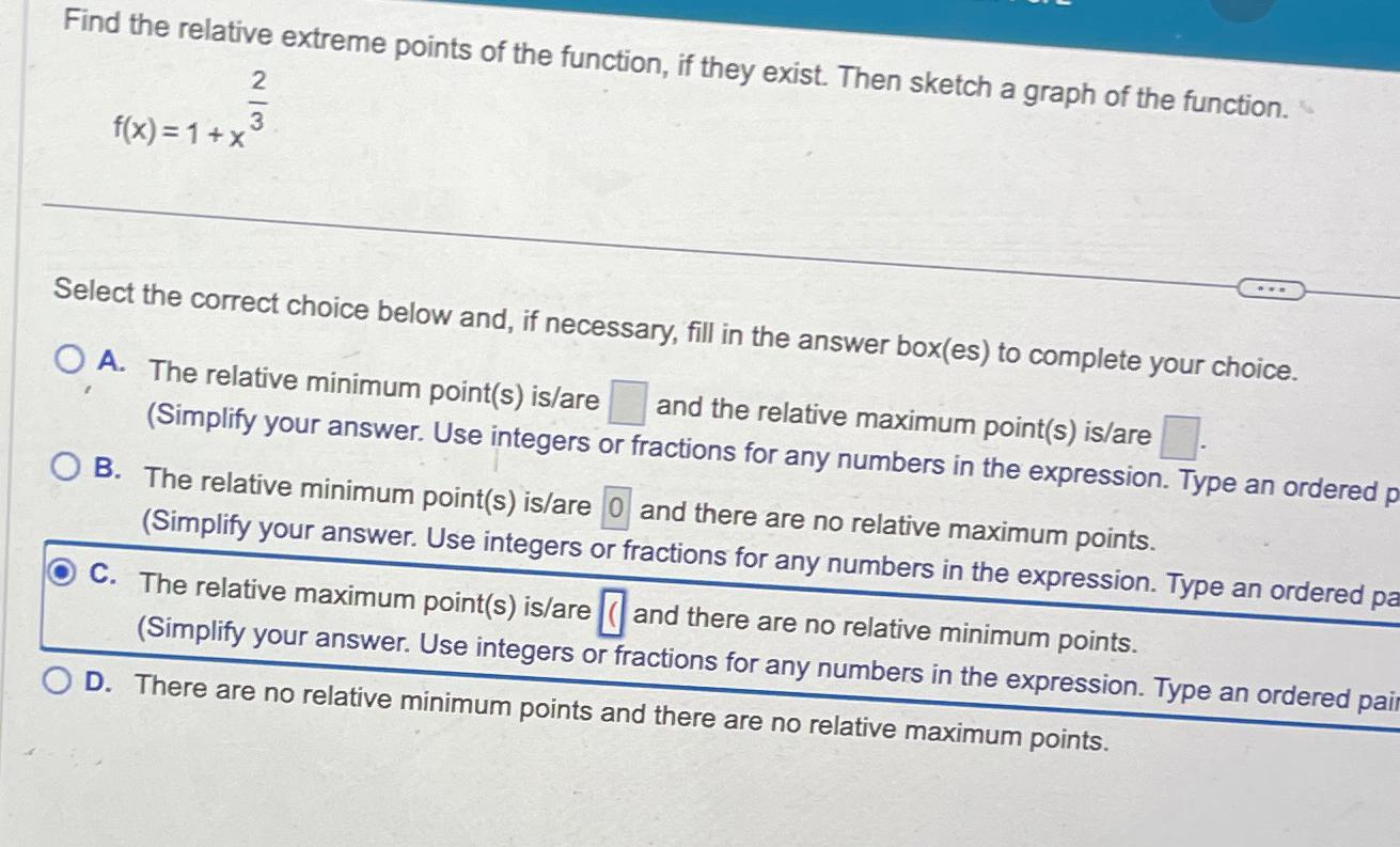 Solved Find the relative extreme points of the function, if | Chegg.com