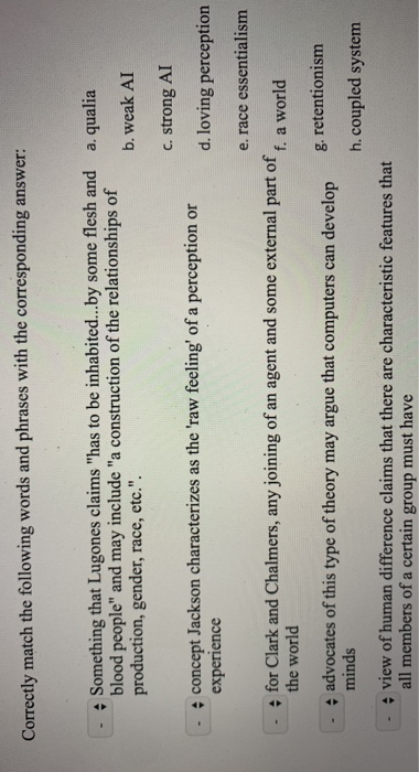 Solved Correctly match the following words and phrases with | Chegg.com