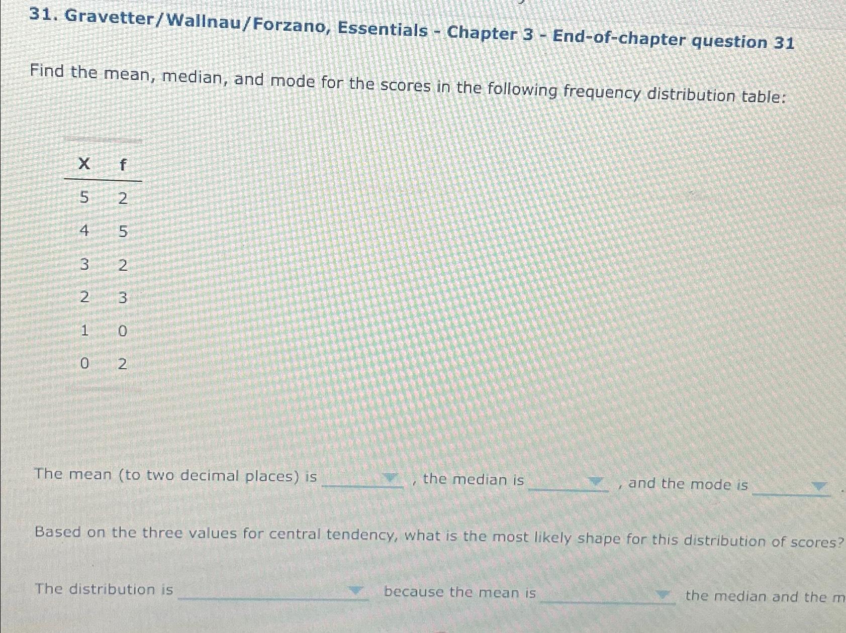 Solved Gravetter/Wallnau /Forzano, ﻿Essentials - ﻿Chapter | Chegg.com