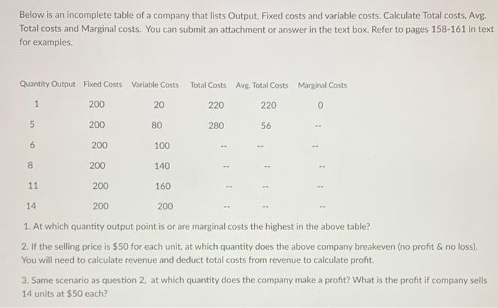Solved Below is an incomplete table of a company that lists | Chegg.com