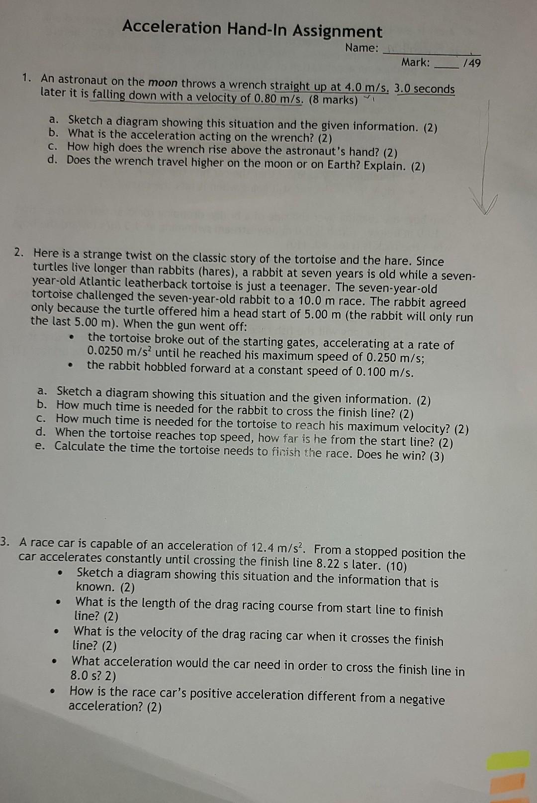 Solved 1. An astronaut on the moon throws a wrench straight