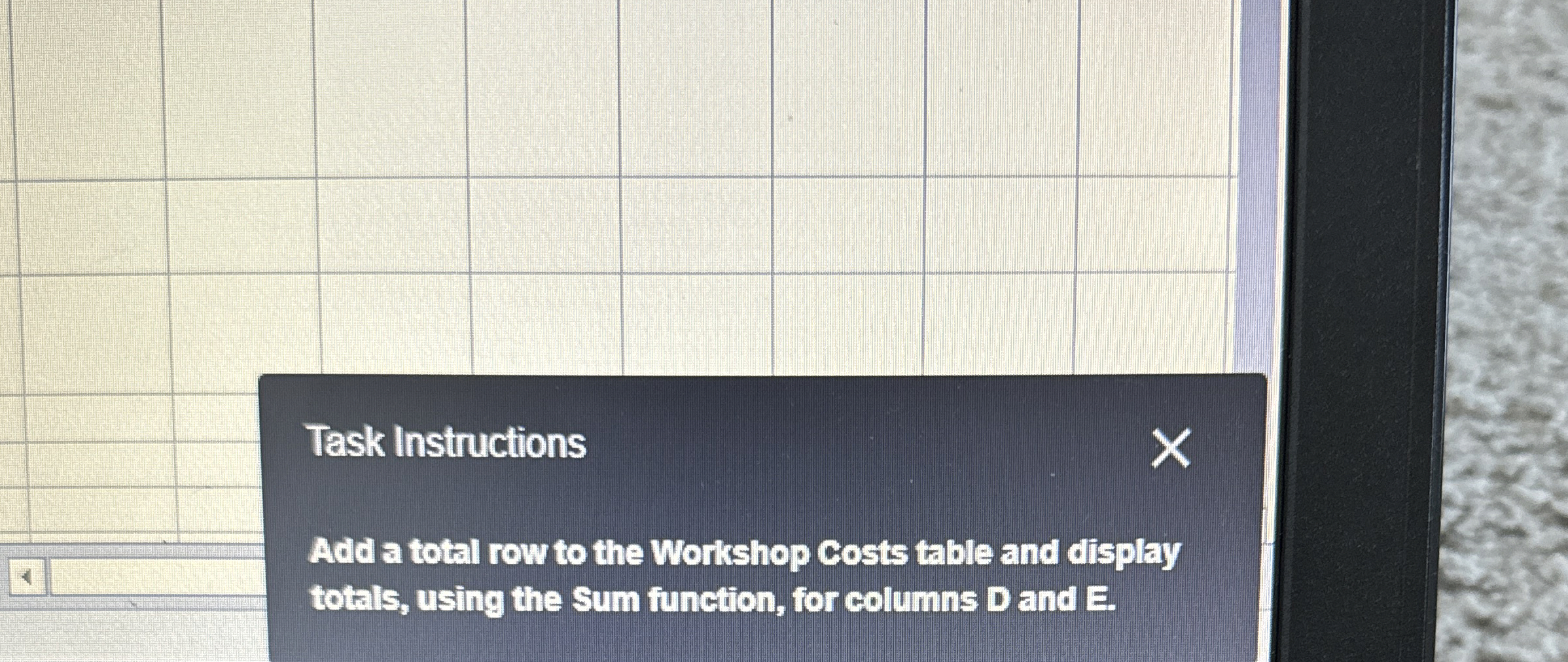 Solved Task InstructionsAdd a total row to the Workshop | Chegg.com