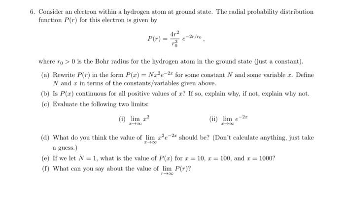 Solved 6. Consider an electron within a hydrogen atom at | Chegg.com