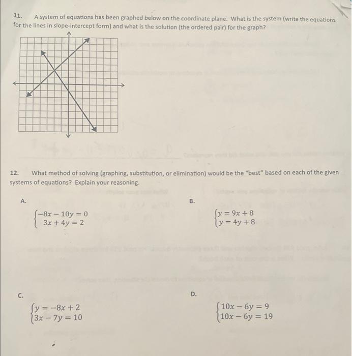 Solved 11. A system of equations has been graphed below on | Chegg.com