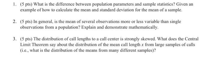 Solved 1. ( 5 pts) What is the difference between population | Chegg.com
