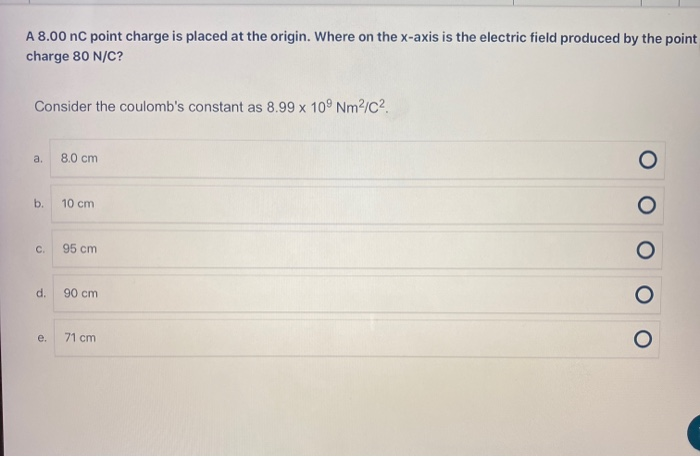 Solved A 8.00 nC point charge is placed at the origin. Where | Chegg.com