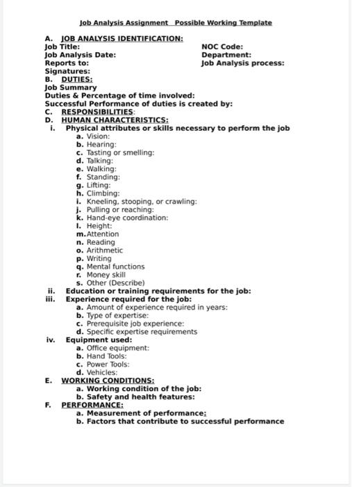 job analysis assignment example