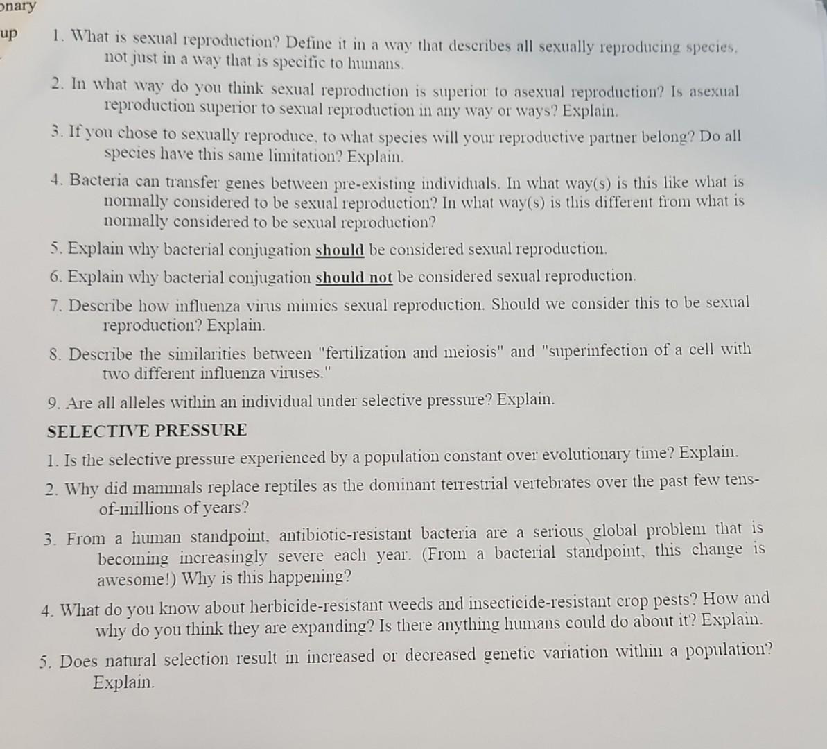 Solved 1. What is sexual reproduction? Define it in a way