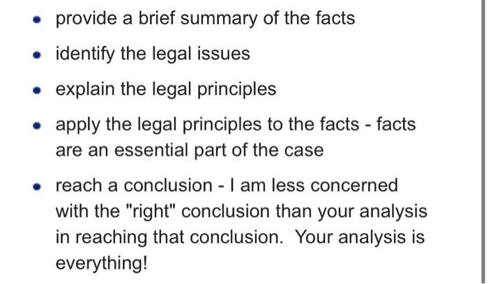 Solved • provide a brief summary of the facts identify the | Chegg.com