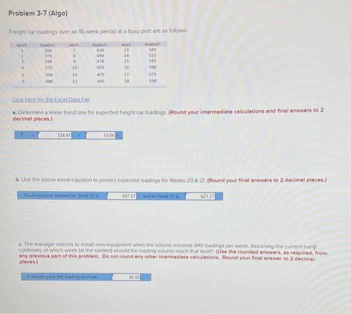 Solved Freight car loadings over an 18 week period at a