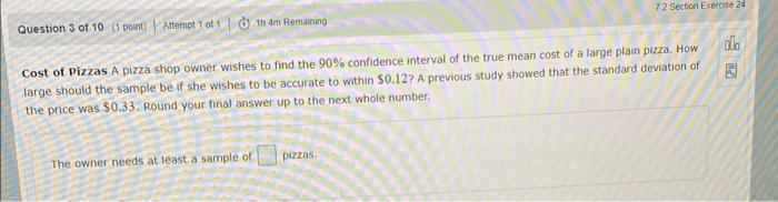 Solved Cost of Pizzas A pizza shop owner wishes to find the | Chegg.com