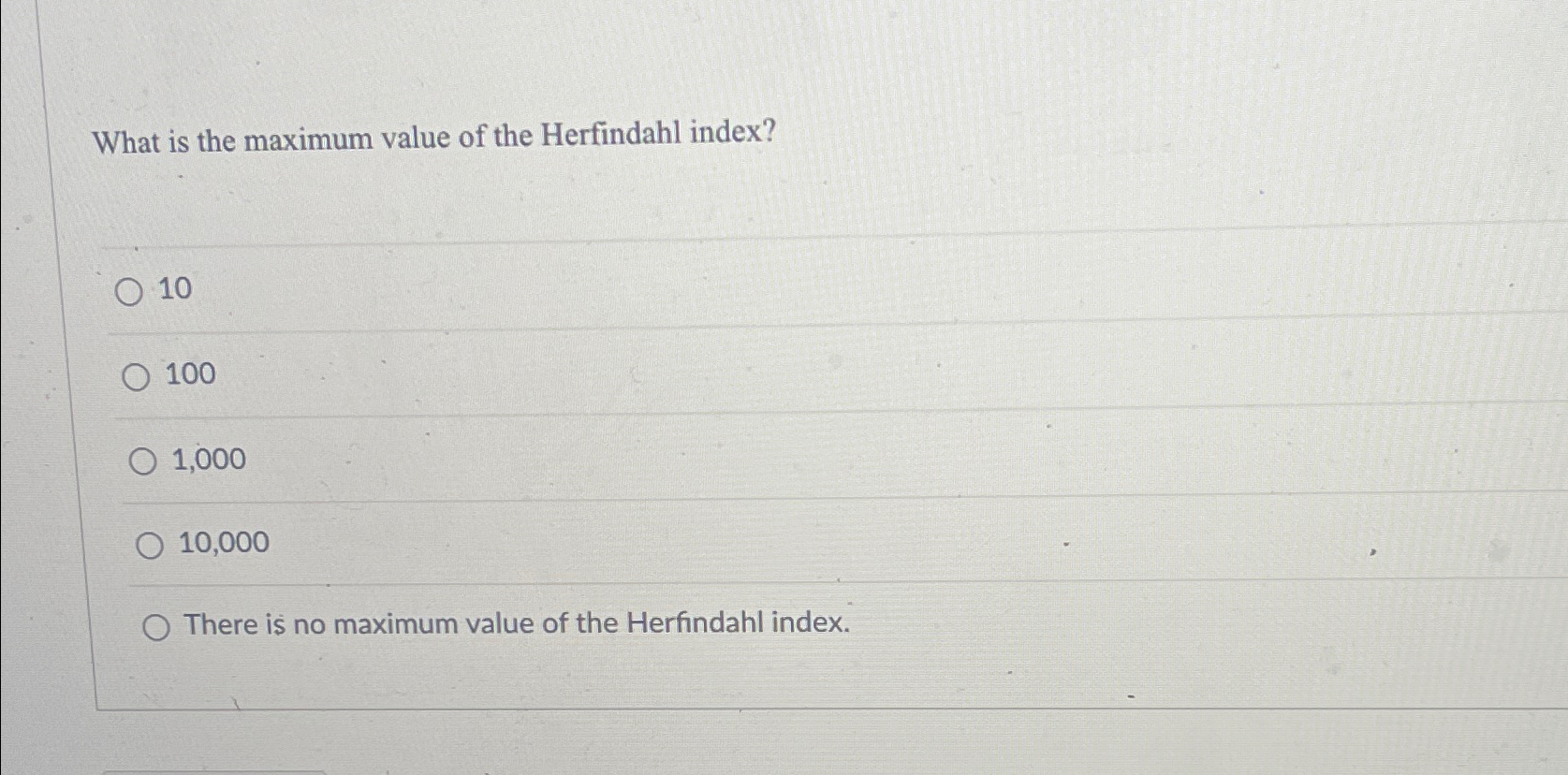 Solved What is the maximum value of the Herfindahl | Chegg.com