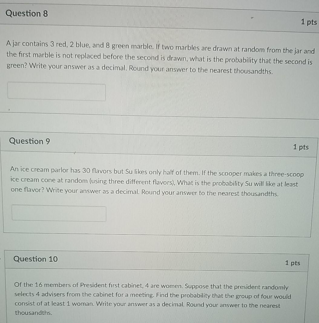 Solved Question 8 1 pts Ajar contains 3 red, 2 blue, and 8 | Chegg.com